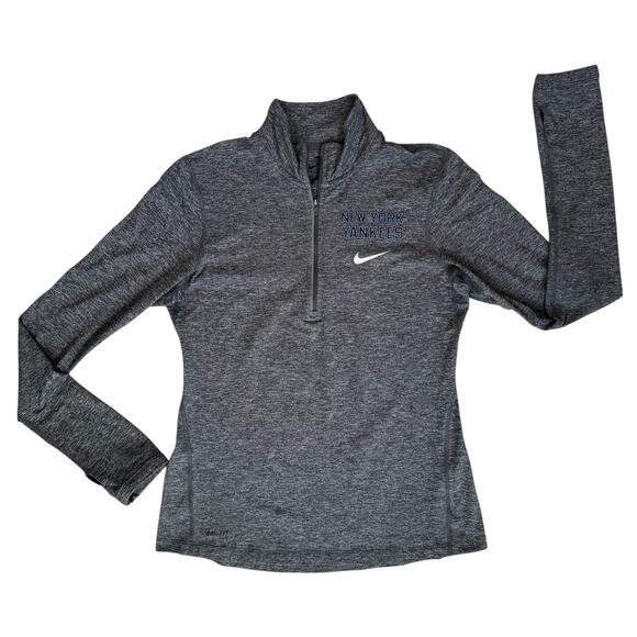 Nike New York Yankees Fitted Running Shirt Small Pullover Long Sleeves Gray Zip - Picture 1 of 15